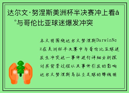 达尔文·努涅斯美洲杯半决赛冲上看台与哥伦比亚球迷爆发冲突